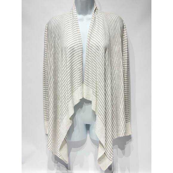Eileen Fisher Open Cardigan Sweater Gray Stripe Linen Blend Women's Petite S - Picture 1 of 8